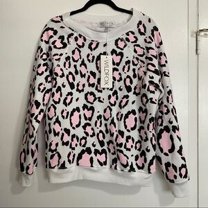 NWT Wildfox Pink White Leopard Pullover Sweater